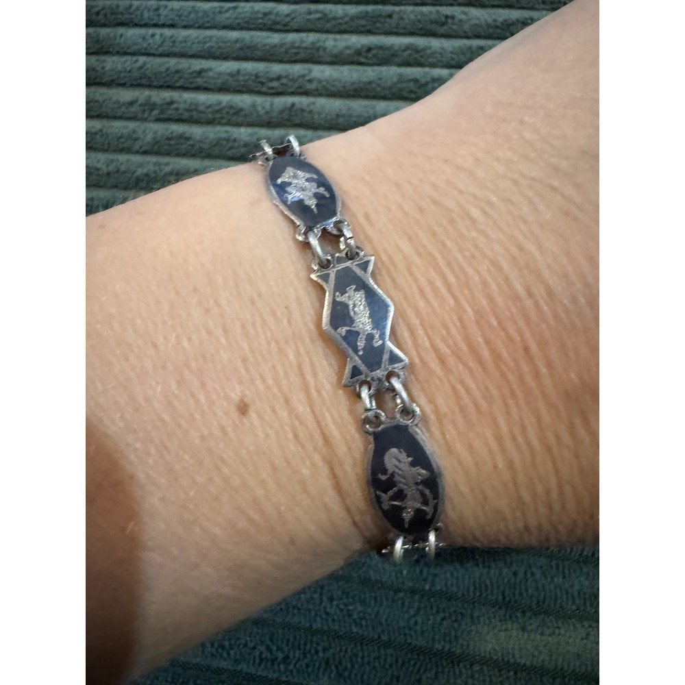 Vintage SIAM Sterling‎ Silver Niello Dancer Bracelet Thailand Siam